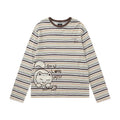Lamlicka Vintage Stripe Cat Graphic Long Sleeve Cotton Tee - Tops - LAMLICKA - Striped - L