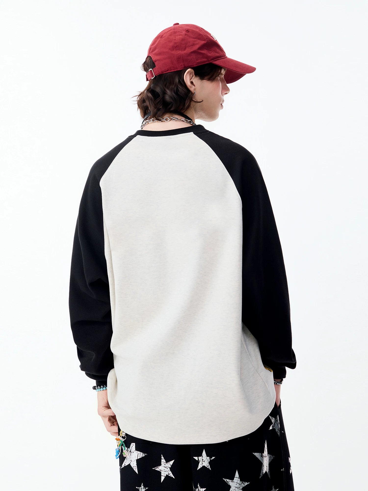 Lamlicka Floral Bee Embroidery Raglan Long Sleeve Tee Unisex Relaxed - Tops - LAMLICKA