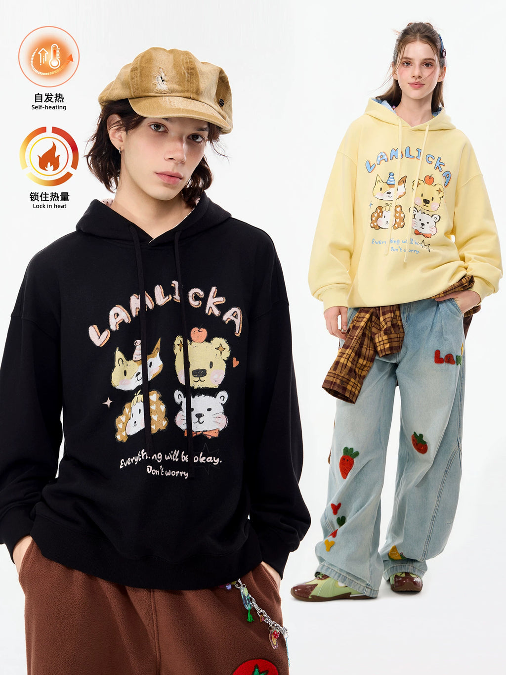 LAMLICKA Cute Print Oversized Hoodie Unisex Heavyweight Streetwear Sweatshirt - LAMLICKA