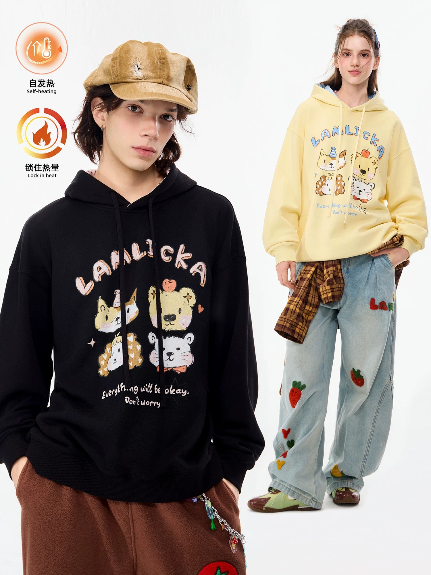 LAMLICKA Cute Print Oversized Hoodie Unisex Heavyweight Streetwear Sweatshirt - LAMLICKA