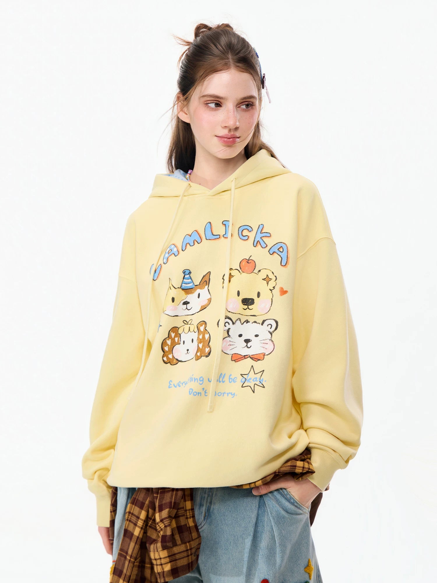 LAMLICKA Cute Print Oversized Hoodie Unisex Heavyweight Streetwear Sweatshirt - LAMLICKA