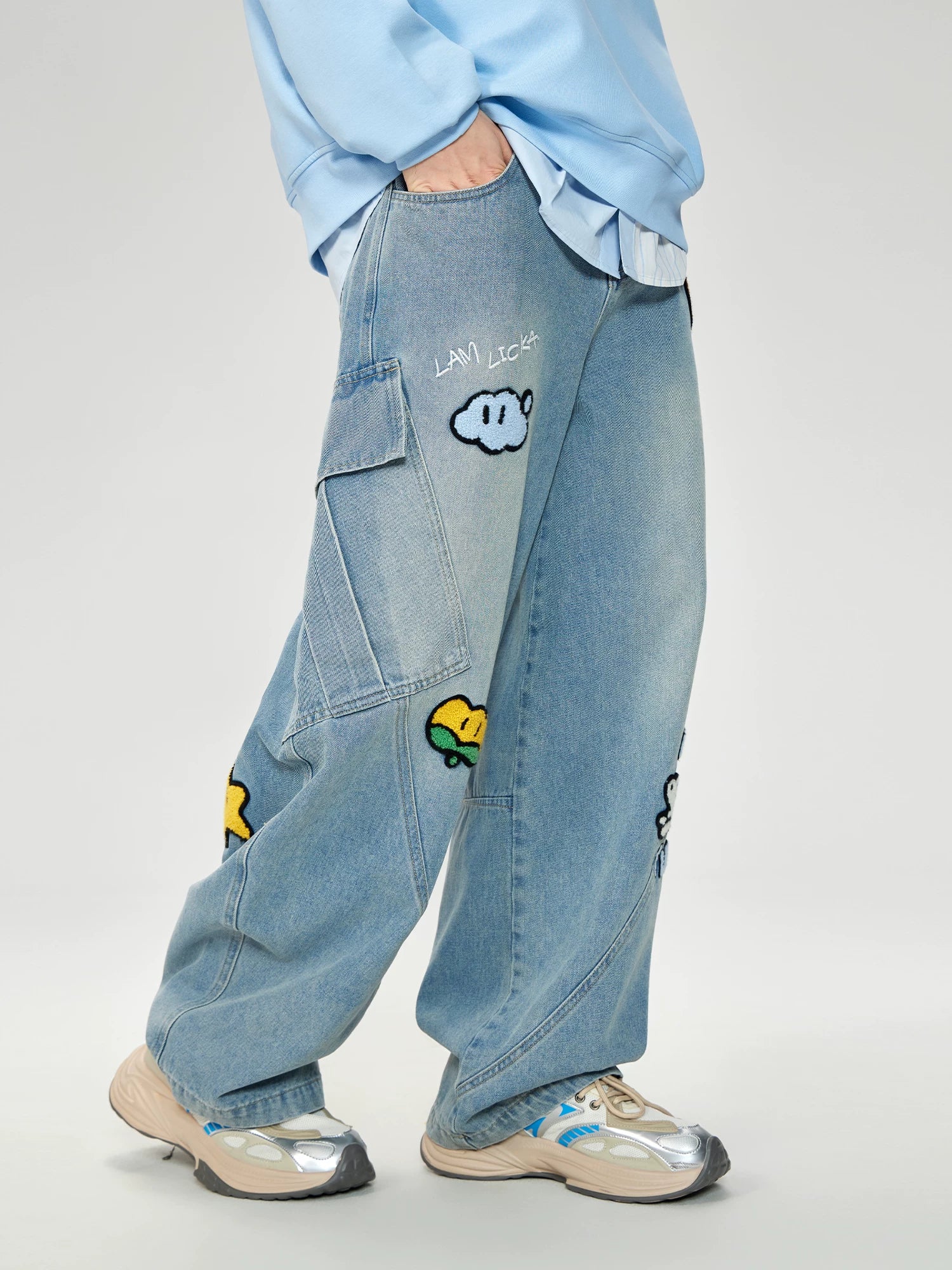 LAMLICKA Wide-Leg Denim Pants | American Streetwear Baggy Jeans