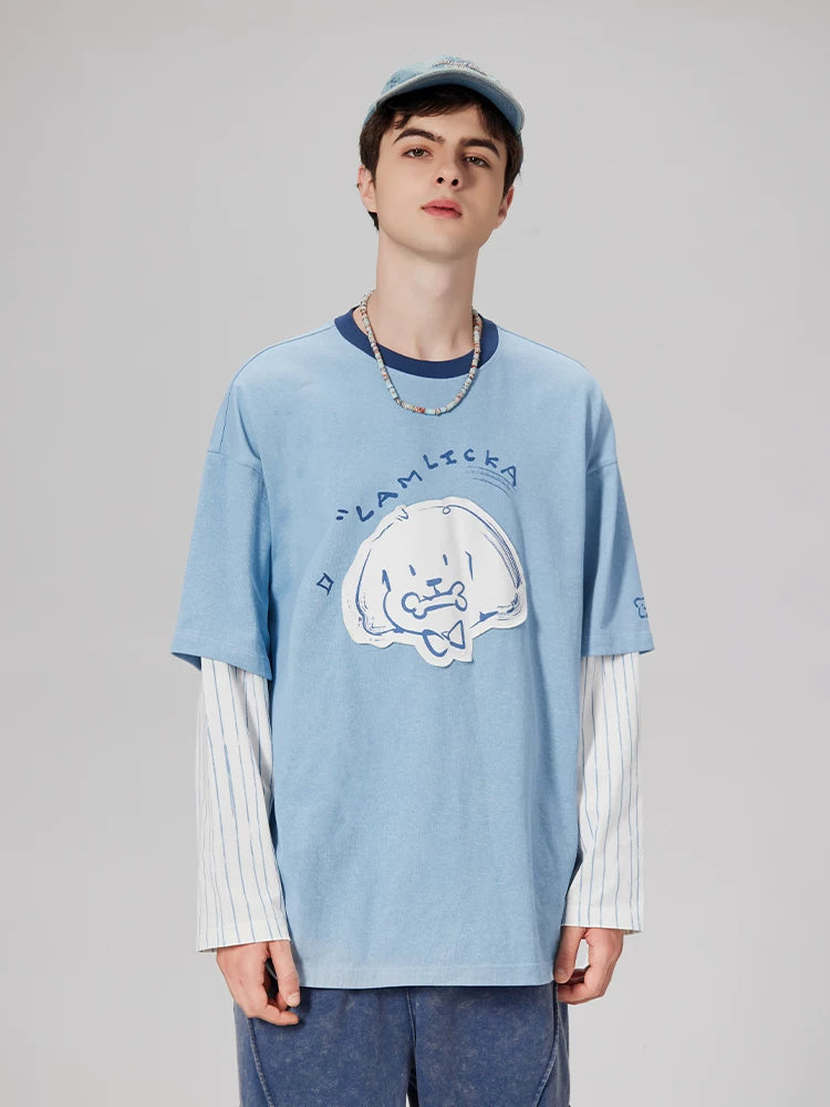 LAMLICKA Faux Two-Piece Long Sleeve T-Shirt