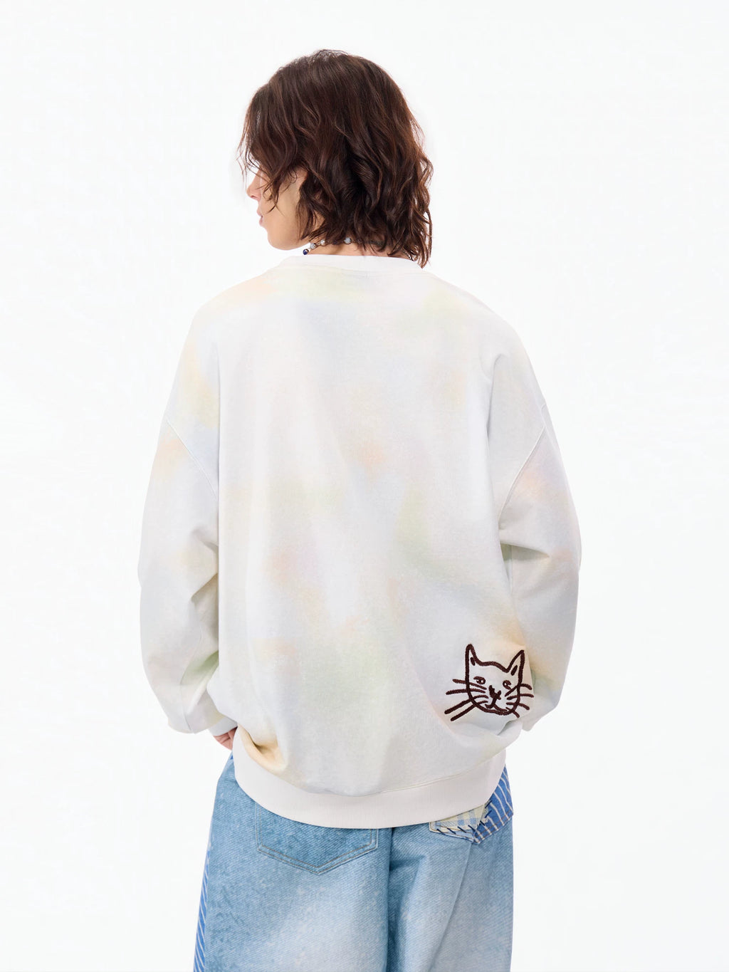 LAMLICKA white embroidered dip-dye crewneck sweatshirt, product image 3
