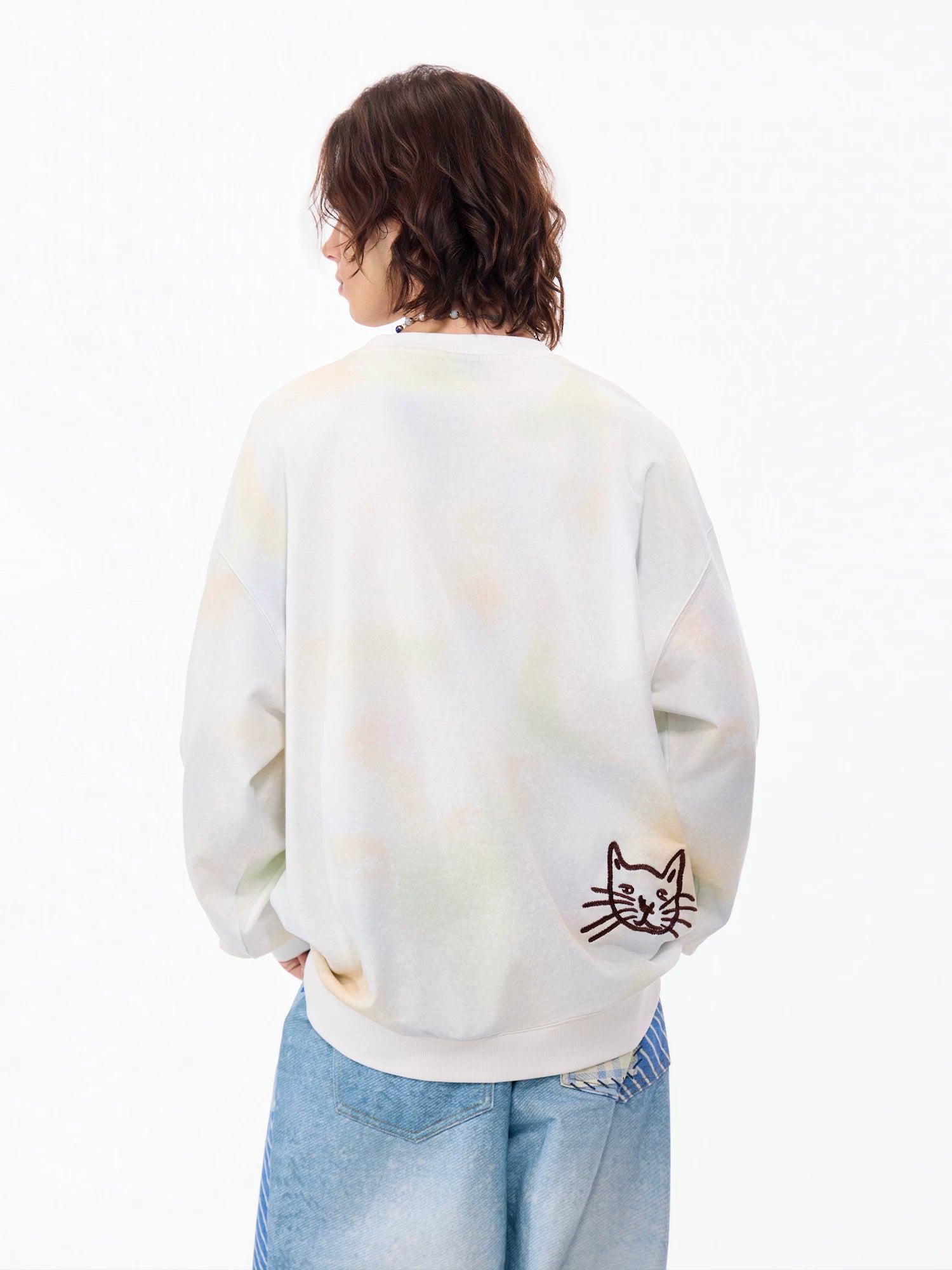 LAMLICKA white embroidered dip-dye crewneck sweatshirt, product image 3