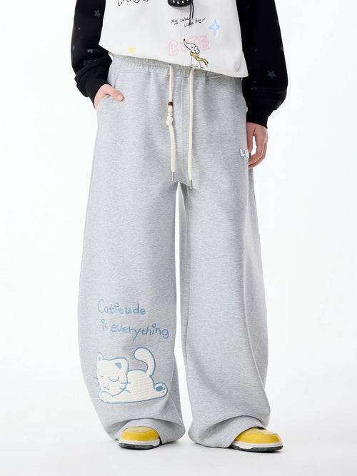 LAMLICKA Cat - Inspired Relaxed Wide - Leg Pants for Men – Cozy Gray Lounge Trousers - LAMLICKA