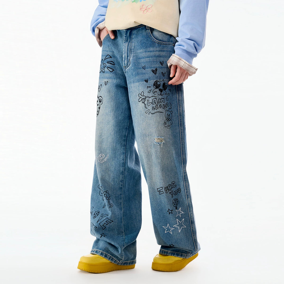 Graffiti Washed Straight-Leg Jeans – LAMLICKA