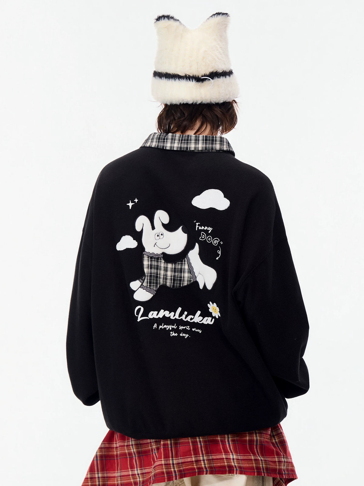 Plaid Embroidered Polo Sweatshirt – LAMLICKA, view 4